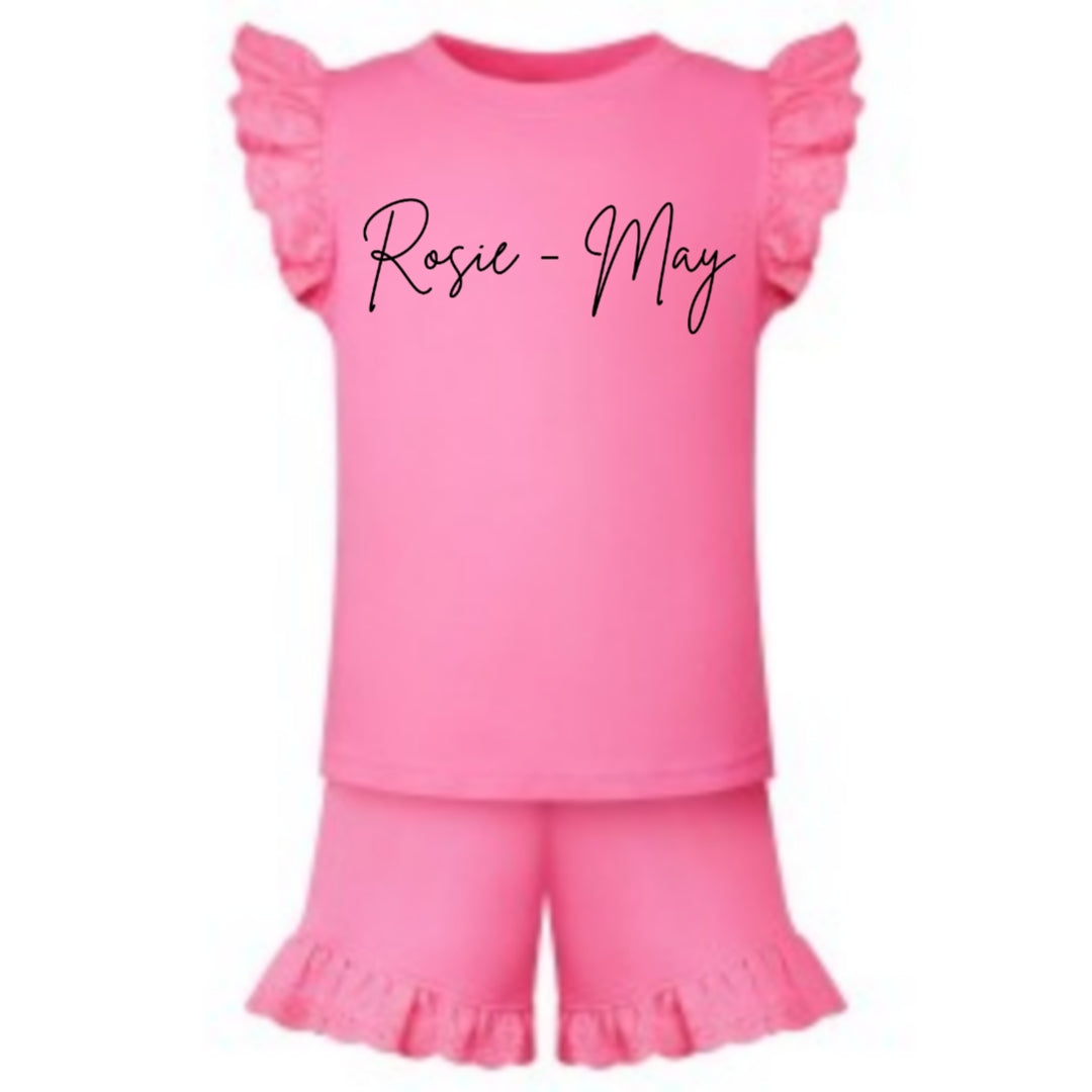 Frilled short set personalised pink