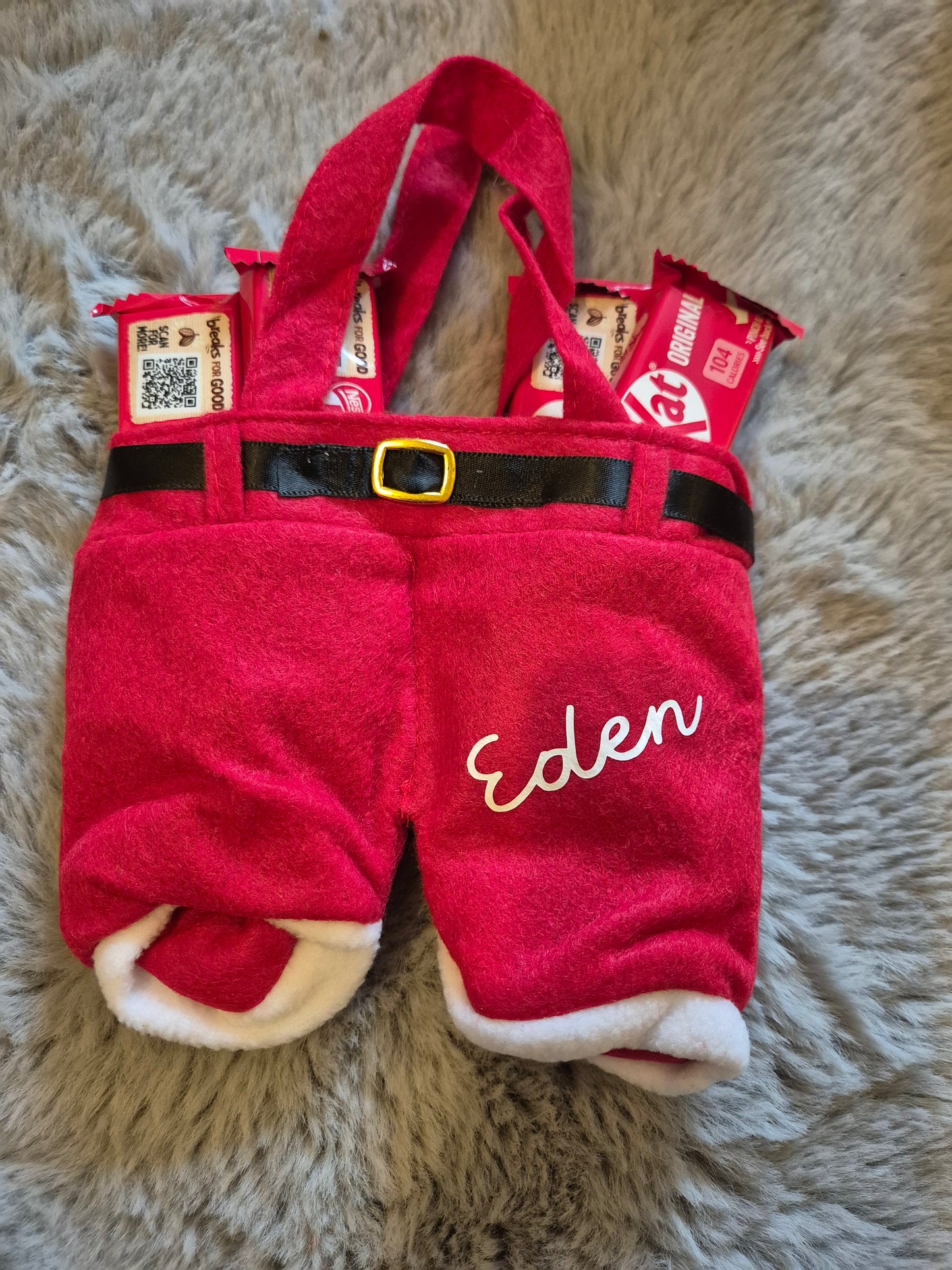 Personalised santa legs with chocolates