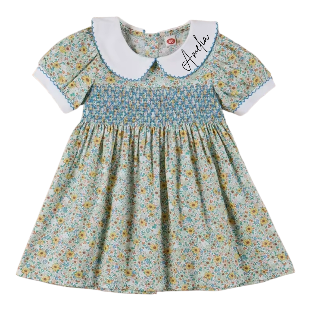 Girls smocked dress personalised