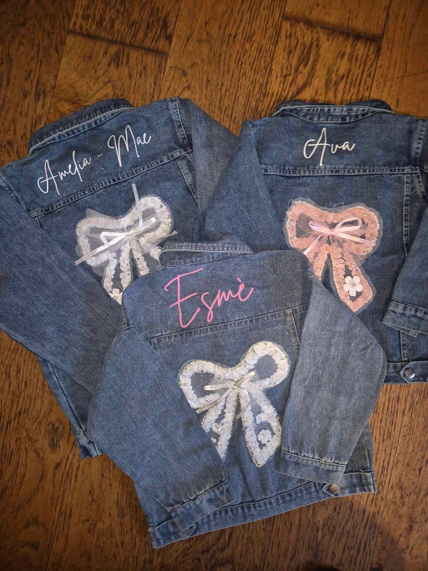 Denim oversized jacket white bow