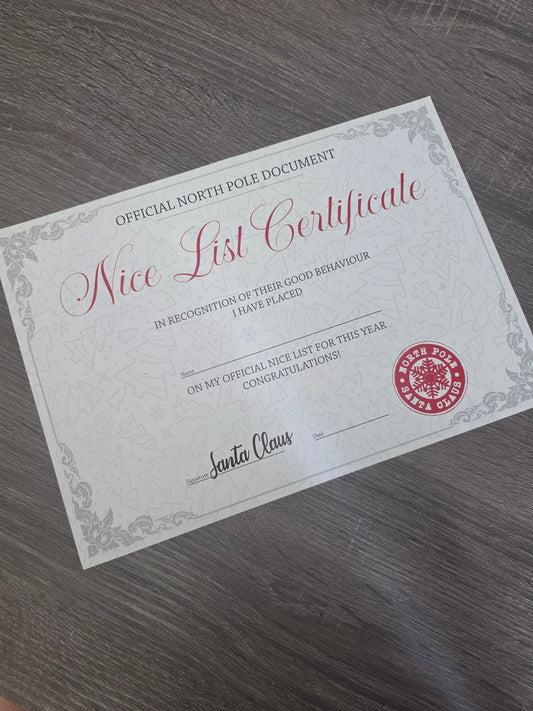 Personalised nice list certificate
