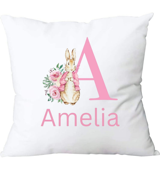 Flopsy bunny pink personalised cushion