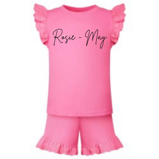 Frilled short set personalised pink