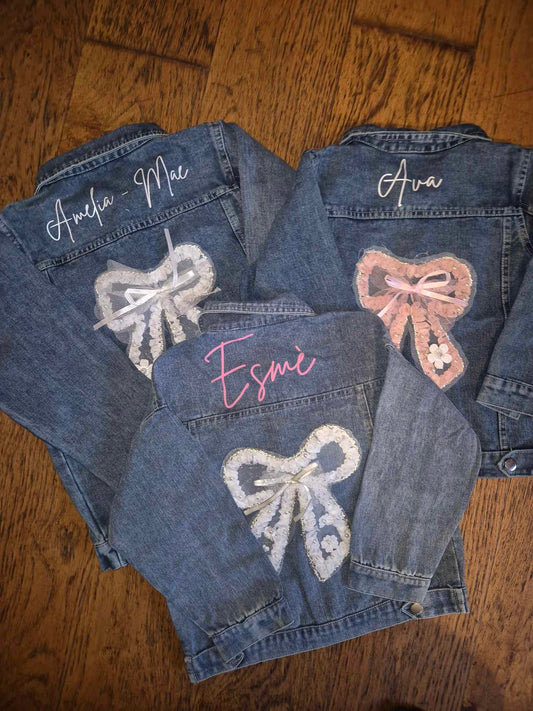 Denim oversized jacket pink bow