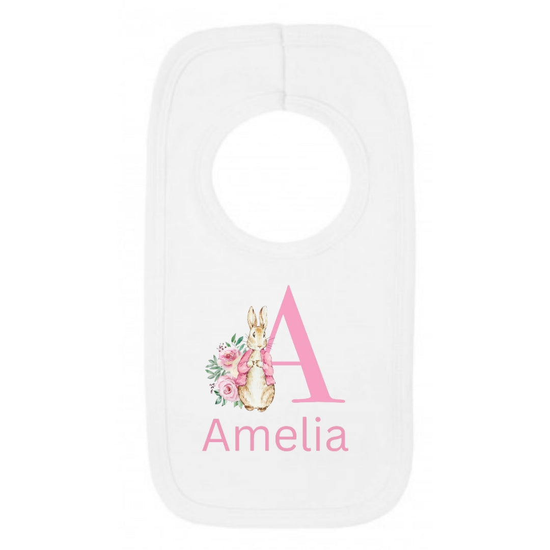 White bib Pink bunny