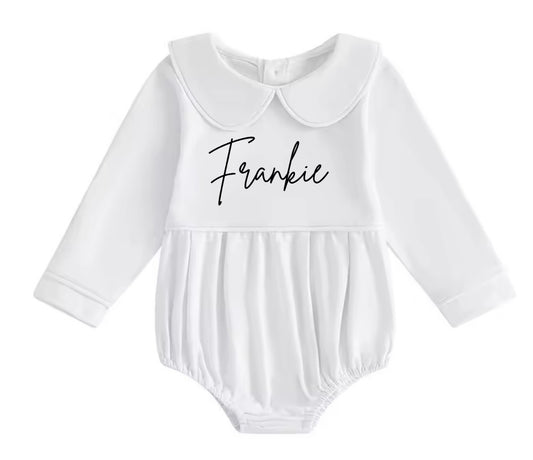 White collared long sleeved bodysuit