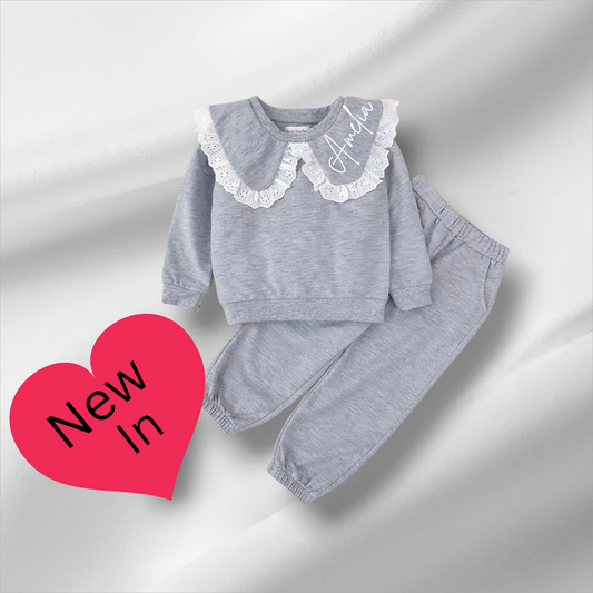 Girls two piece collard jumper and flared trousers