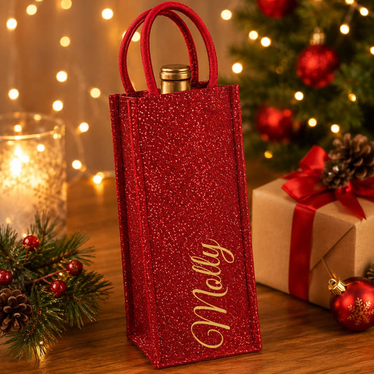 Personalised red glitter alochol bag