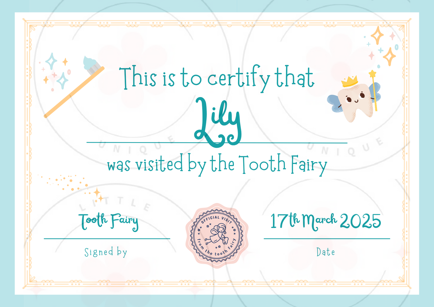 Digital tooth fairy certificate