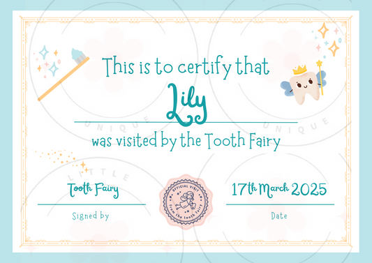 Digital tooth fairy certificate