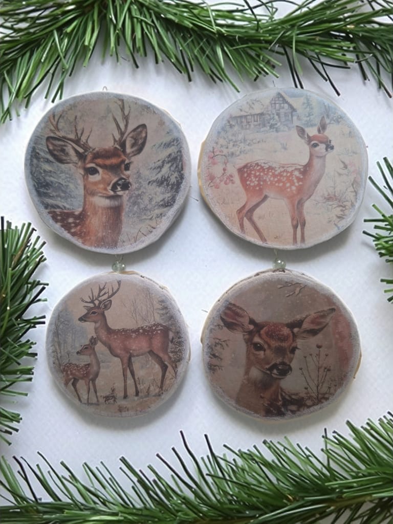 Wooden log Christmas coaster x4