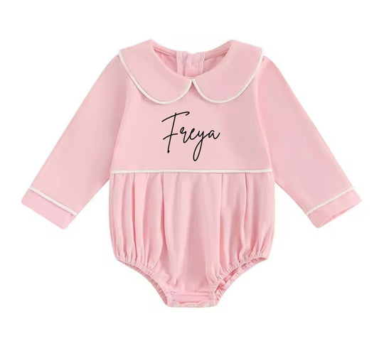 Pink collared long sleeved bodysuit