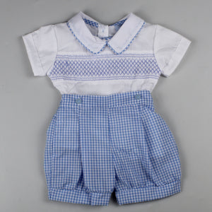 Boy smocked short top dungaree set