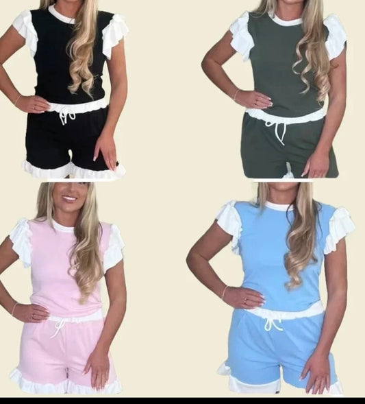 Womans two piece frill short set