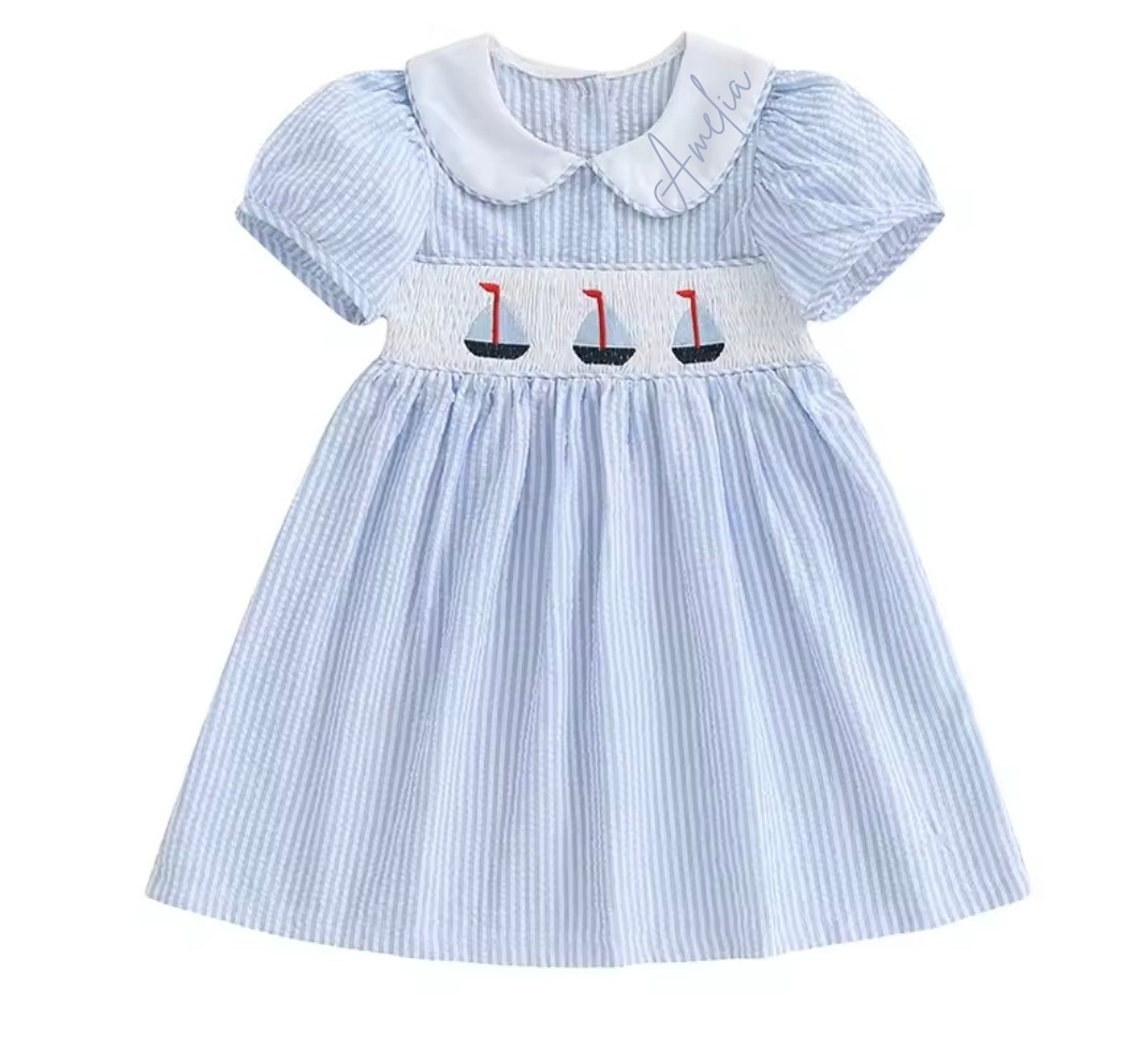 Girls smocked dress personalised