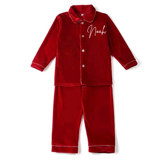 Smock velvet red pjs personalised