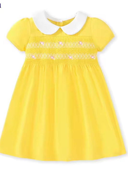 Smocked girls dress yellow
