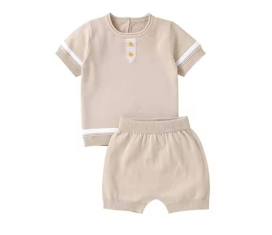 Beige colour knitted short and top set